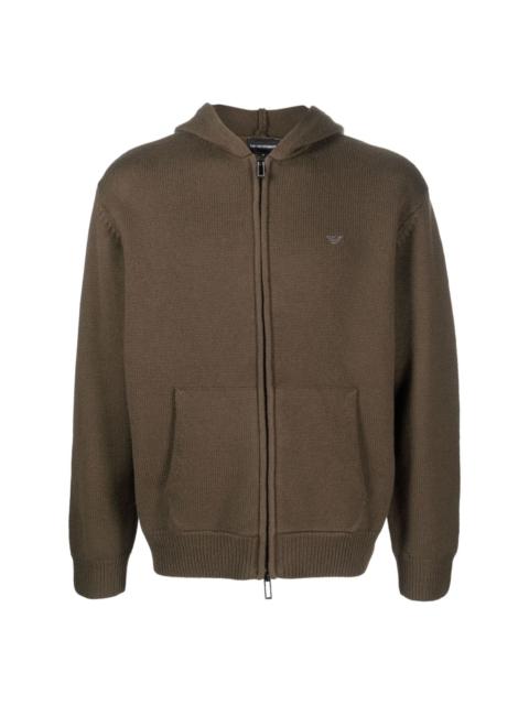 logo-embroidered virgin wool hoodie