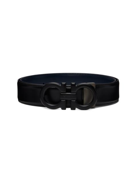 FERRAGAMO Black & Navy Gancini Adjustable & Reversible Belt