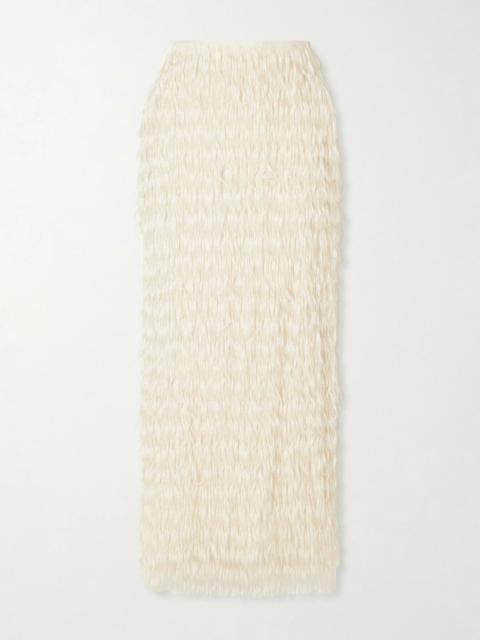 MATICEVSKI Resonate fringed satin midi skirt Cream
