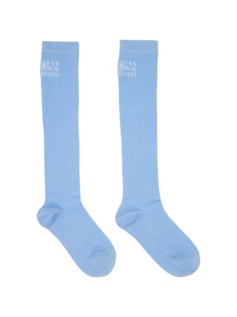 MM6 Maison Margiela Blue Rib Knee-High Socks