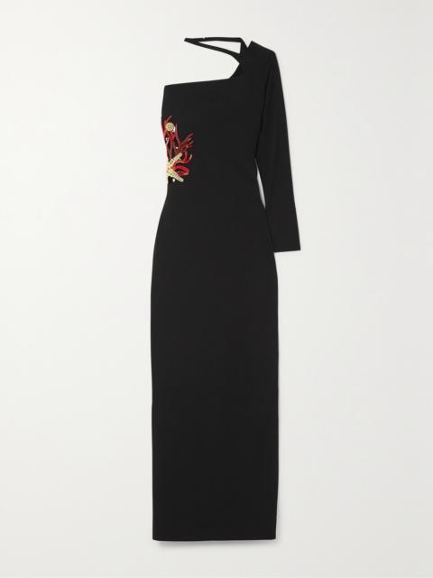 CLIO PEPPIATT Starfish One-sleeve Embellished Stretch-crepe Gown