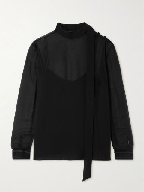 GUCCI Tie-detailed silk-georgette blouse Black