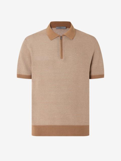 CORNELIANI Beige buttonless pure cotton polo shirt