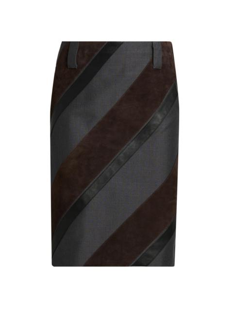 VERSACE Women's Suede & Leather Stripe Pencil Skirt - Multi Color