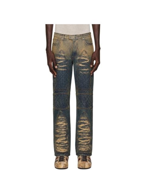 WHO DECIDES WAR Blue & Beige Moto Quilted Jeans