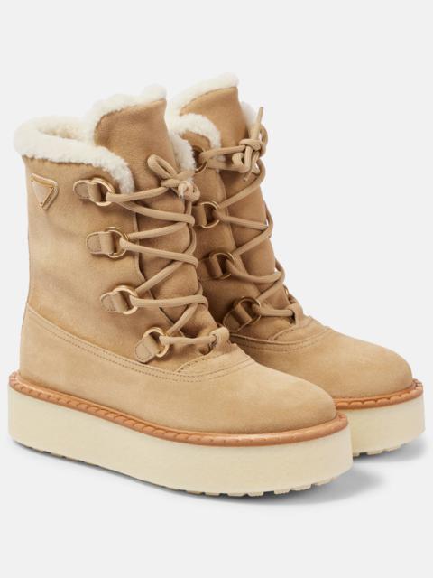Prada Evolve shearling-lined suede lace-up boots