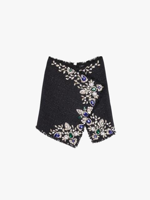 Short black cotton skirt with multicolor jewel embroidery
