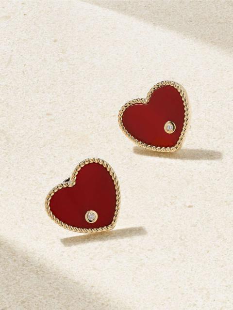 Yvonne Léon Cœur 9-karat gold, agate and diamond earrings Red