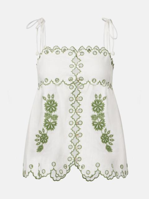 FARM RIO Broderie anglaise cutout linen top