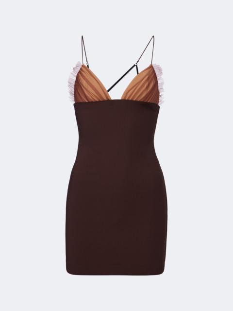 NENSI DOJAKA Tulle-trimmed ruched jersey minidress