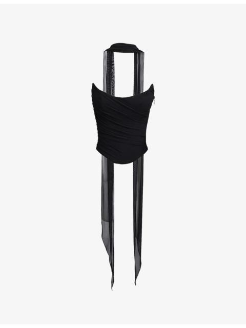House of CB Hallie strapless stretch-woven corset with neck scarf