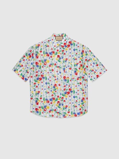 Gucci Cherries Striped Print Cotton Shirt