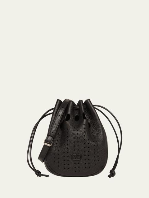 Valentino Men's Medium Drawstring Shoulder Bag in Grained Leather