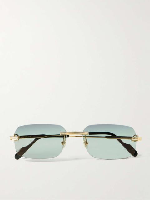 Cartier Rimless Rectangular-Frame Gold-Tone Sunglasses