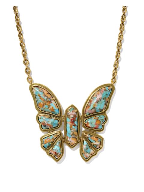 KENDRA SCOTT Ember Vintage Gold Butterfly Statement Necklace in Bronze Veined Turquoise Magnesite Red Oyster