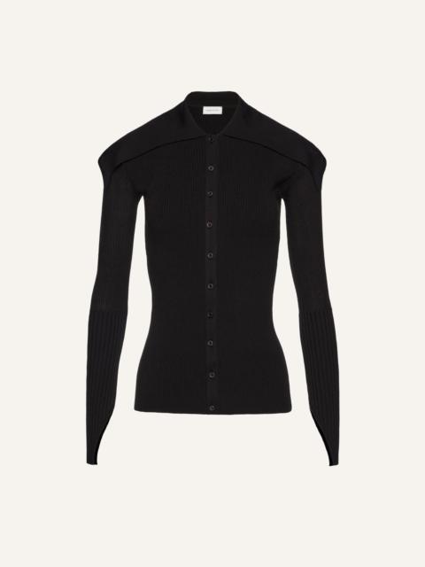 MAGDA BUTRYM Ribbed cardigan with tie-collar in black