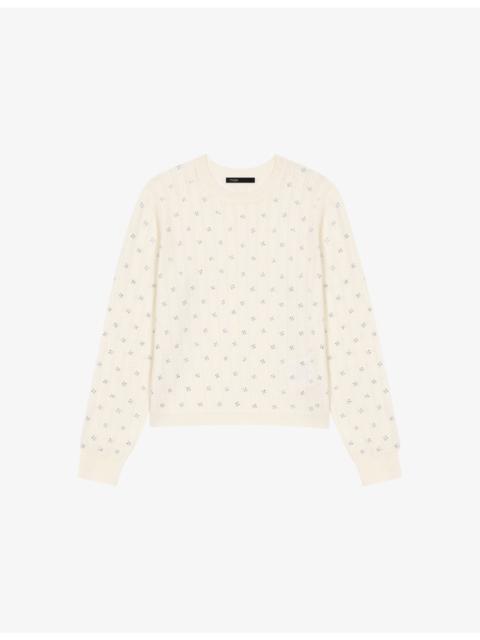 maje Rhinestone-Embellished Cropped Wool-Blend Jumper