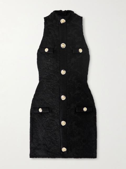 Balmain Button-embellished bouclé jacquard-knit mini dress Black