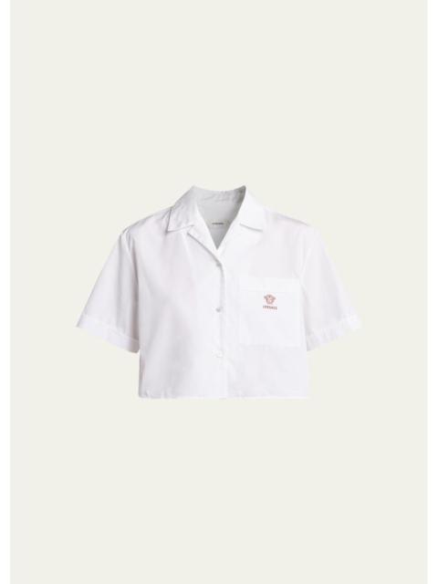 VERSACE Embroidered Pocket Cropped Poplin Shirt