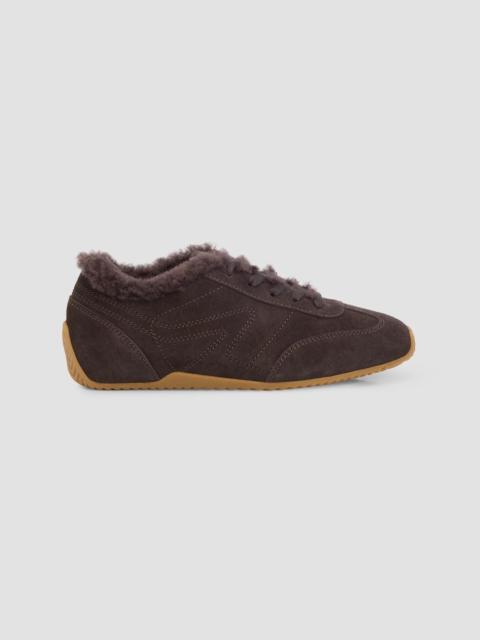 rag & bone Women's Retro Runner Suede & Shearling Low-Top Sneakers - Dark Chocolate Shearling