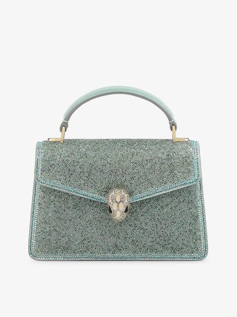 BVLGARI Serpenti Forever mini crystal-embellished suede top-handle bag