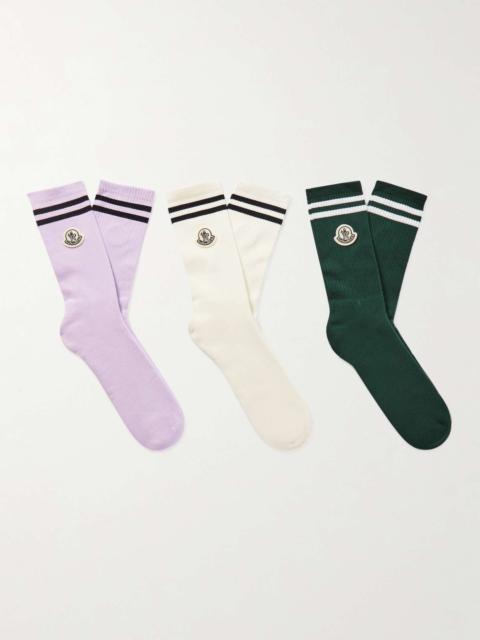 + Fragment Three-Pack Striped Ribbed Cotton-Blend Socks
