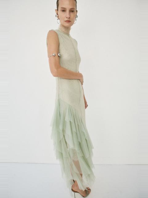 De La Vali MORWEN MIDI DRESS IN STONE BEIGE & SAGE GREEN FINE LACE