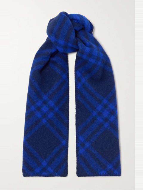 Burberry Appliquéd checked brushed-wool scarf
