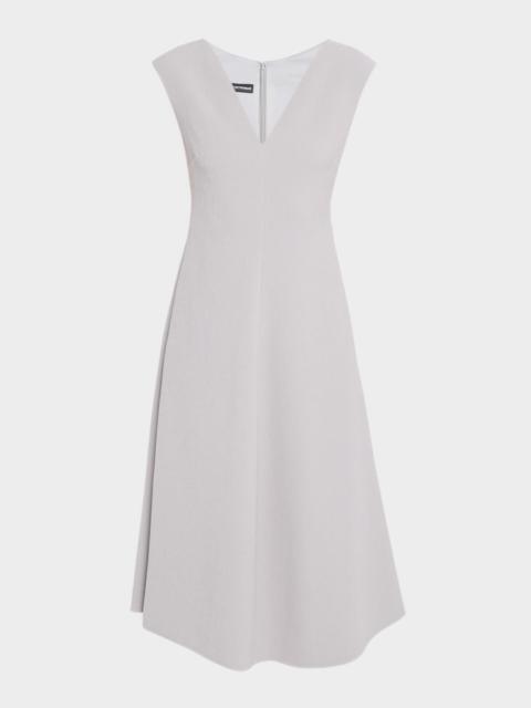 EMPORIO ARMANI Sleeveless Textured V-Neck Midi Dress