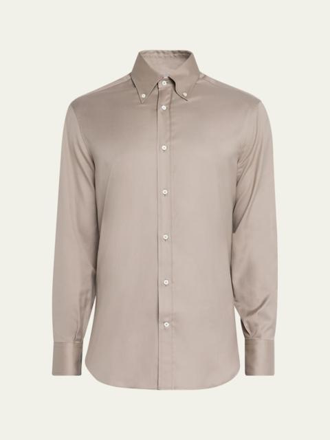 Brunello Cucinelli Men's Cotton Twill Casual Button-Down Shirt