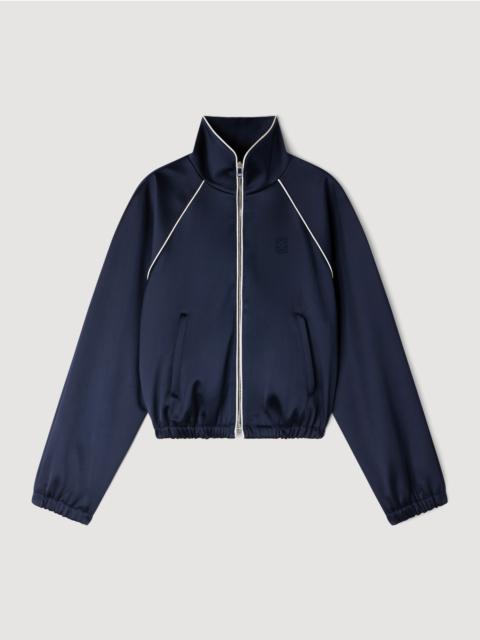 Sandro EMBROIDERED CROPPED SATIN JACKET