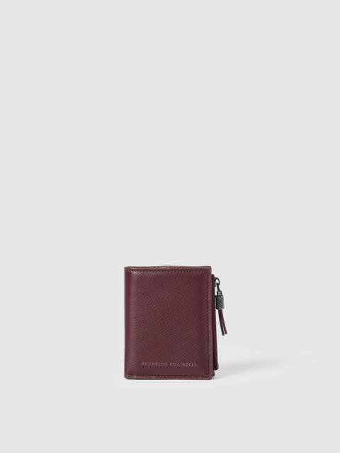 Brunello Cucinelli Grained leather small wallet with shiny zipper pull