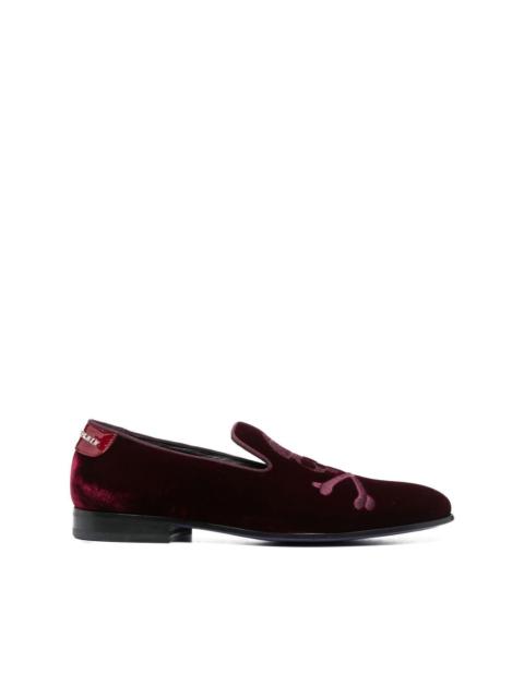 PHILIPP PLEIN 20mm skull embroidered velvet loafers