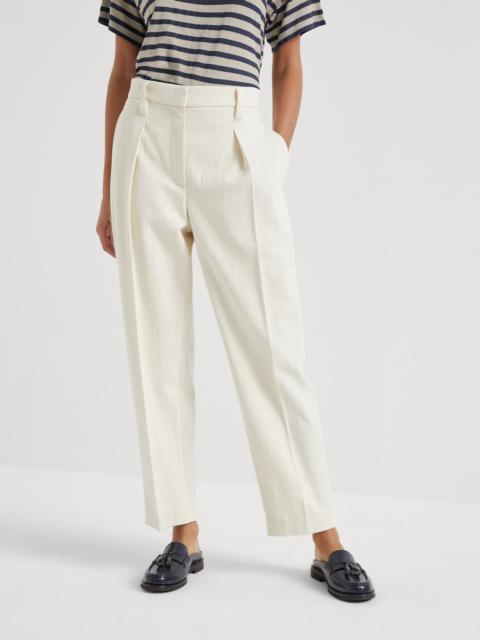 Brunello Cucinelli Cotton and virgin wool techno gabardine slouchy trousers with monili