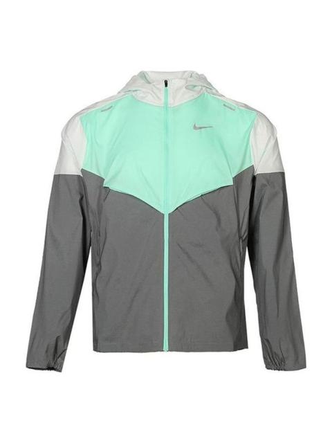 Nike 남자 나이키 SS22 접합 색깔 구획 로고 인쇄 지퍼 두건 재킷 가을 회색 녹색 CZ9071-394