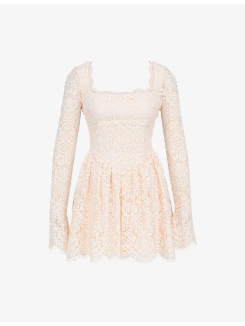 House of CB Fae Square-Neck Long-Sleeve Lace Mini Dress