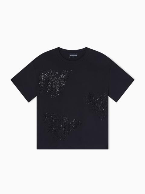 EMPORIO ARMANI ASV JERSEY T-SHIRT WITH RHINESTONE EAGLE