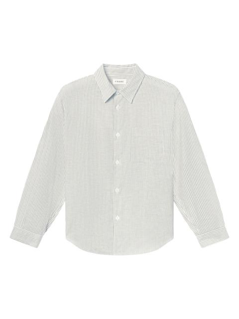 FRAME Men's Seersucker Striped Shirt - Khaki Ecru Stripe