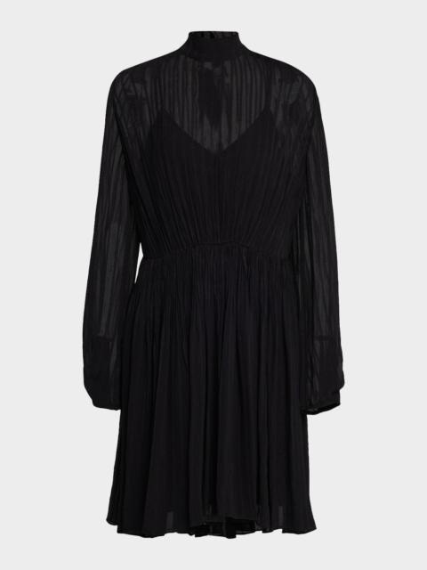 Vince Crinkle Stripe Long-Sleeve Mini Dress