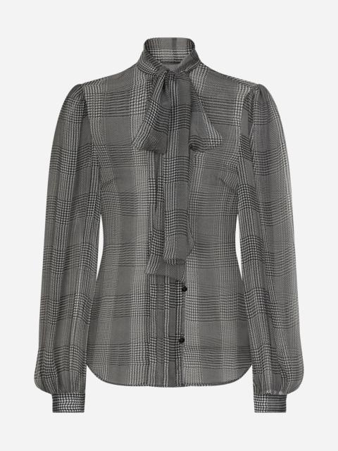 Silk chiffon shirt with glen plaid print