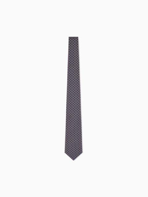GIORGIO ARMANI SILK TIE WITH GEOMETRIC PATTERN AND GRID TEXTURE