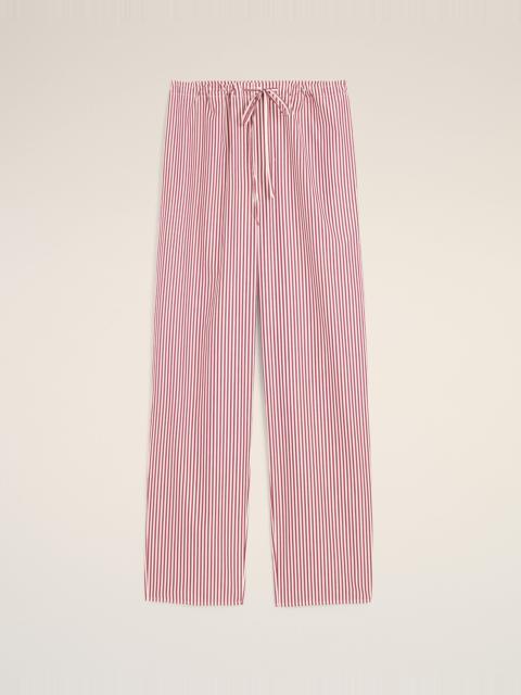 AMI Paris WHITE ELASTICATED-WAIST STRIPED COTTON TROUSERS