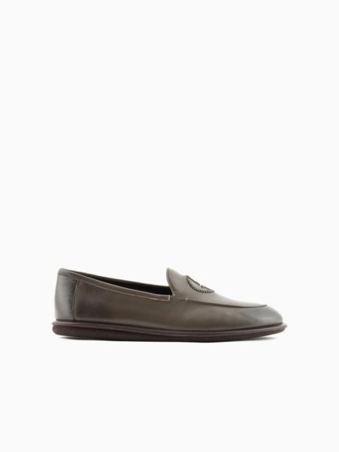 GIORGIO ARMANI Vintage nappa leather loafers with embroidered logo