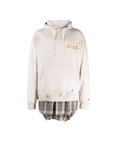 logo-embroidered layered-design hoodie