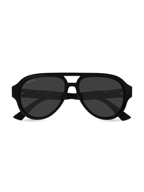 GUCCI Men's Subtle Web Sporty 55MM Pilot Sunglasses - Black