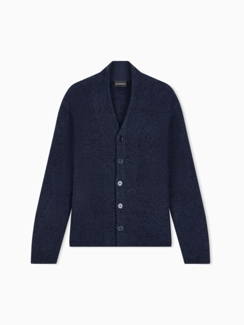 EMPORIO ARMANI CARDIGAN IN A VIRGIN WOOL-BLEND WITH FANCY RIB DETAILS