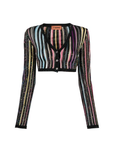 sequin-embellished striped cropped cardigan