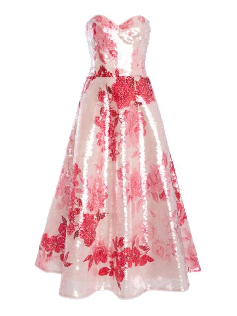 Monique Lhuillier Sweetheart Tea Length Cocktail Dress multi