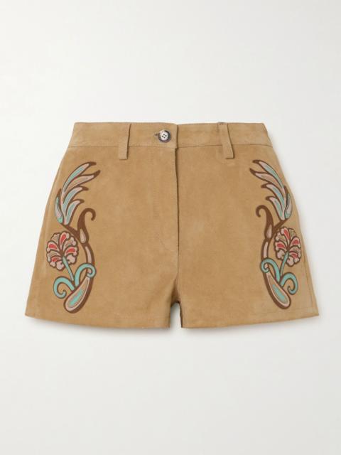 Etro Appliquéd suede shorts Sand