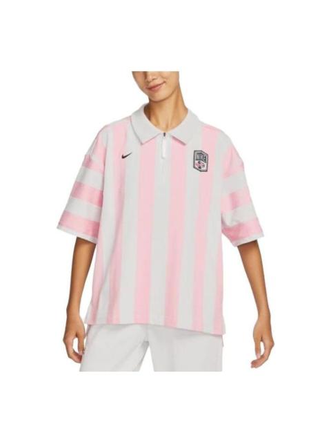Nike (WMNS) Nike SportWear Turn-down Collar Short-Sleeve T-Shirt 'Pink White' FQ0701-122